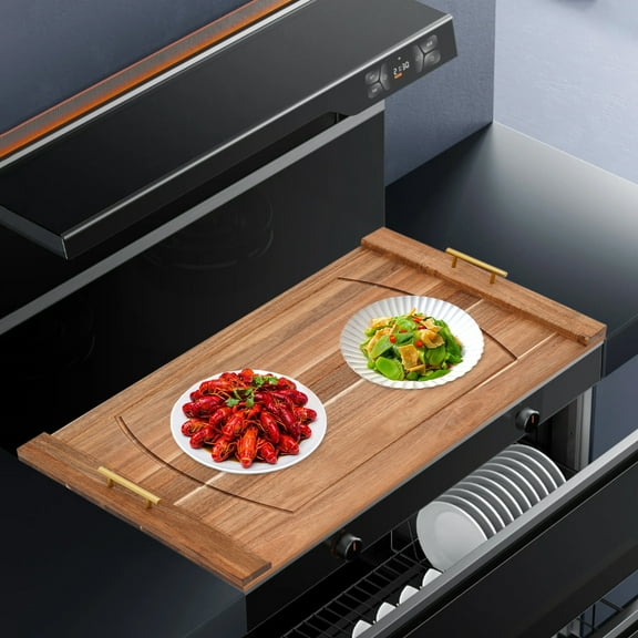 Anointed Wooden Stove Top Cover (30x22in) - Removable Handles & Safety Edges - Electric/Gas Stove Compatible - Kitchen Counter Extension Tray