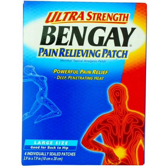 BENGAY Ultra Strength Pain Relieving Patches Large Size 4 Each (Pack of 4)