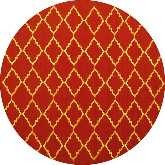 Ahgly Company Machine Washable Indoor Round Trellis Yellow Modern Area Rugs, 7' Round
