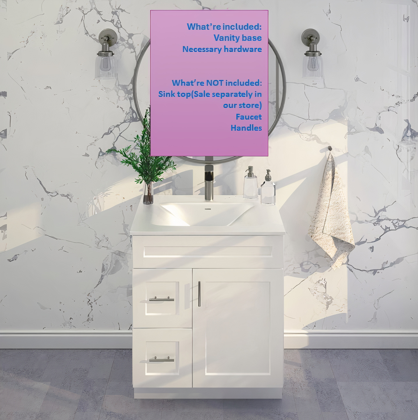 White Shaker Bathroom Vanity Sink Base with Drawers 30" Ready-to-Assemble Cabinet