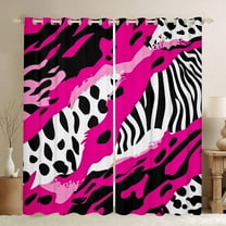 Homewish Leopard Cheetah Print Black Out Curtains for Kids, Zebra Stripes Curtains Pack of 2 (42x63 Each), Black Pink Abstract Bedroom Curtains, Curtains and Drapes Bedroom Decor