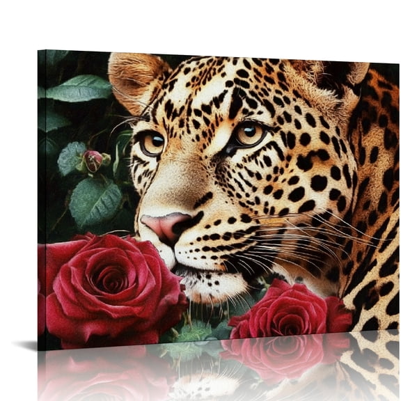 Autua Leopard Roses Canvas Print Wall Art for Living Room Bedroom 20x16in