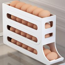 4 Tiers Egg Storage For Fridge - Automatic Scrolling Egg Rack Holder Efficient Kitchen Organizer - Efficient Fridge Storage Kitchen Countertop Cabinets Storage 30 Egg (White)