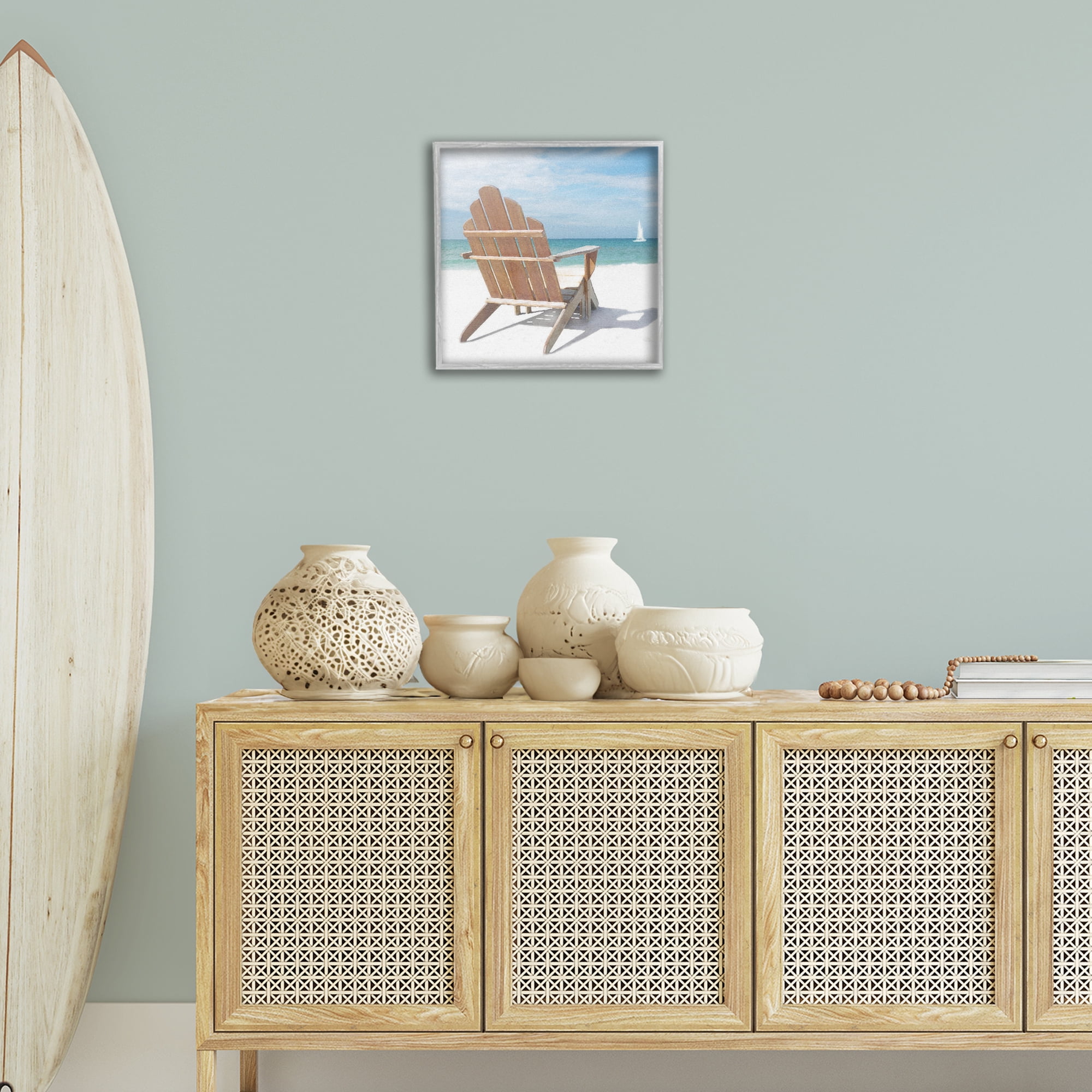 Stupell Industries View West Beach Chair Landscape Painting Gray Framed Art Print Wall Art, 17 x 17