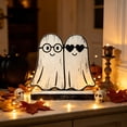thumbnail image 3 of DefiDgd Halloween Wooden Ghost Table Sign with Base,Vintage Style Ghost Flat Tabletop Decor for Fall Home Shelf Mantel Tiered Tray Party Holiday Gift(C), 3 of 4