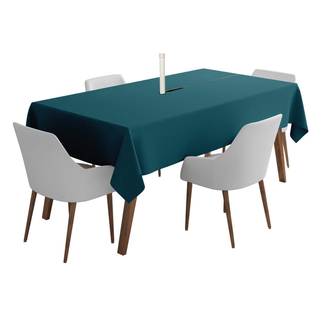 Vargottam Nappe Carrée Intérieure/extérieure 58 Pouces x 58 Pouces Pouces avec Trou pour Parasol et Fermeture Éclair, Nappes de Patio Imperméables, Housses de Table Printemps/été pour Cour Arrière /barbecue - Bleu Sarcelle