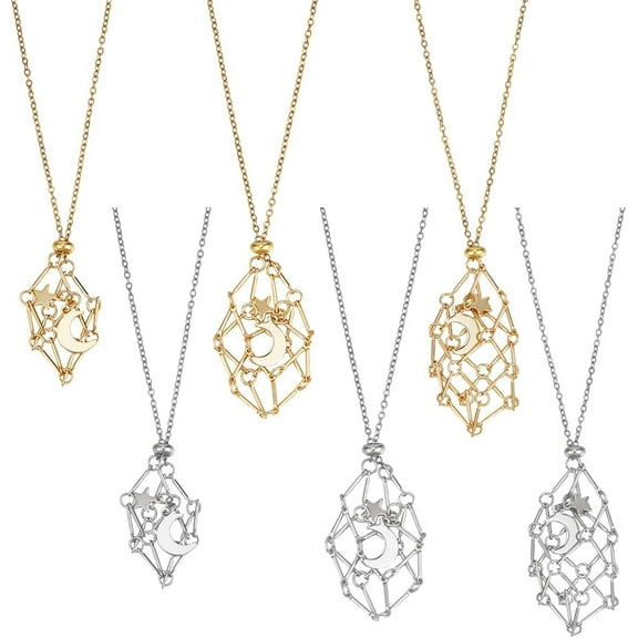 6 Styles Stainless Steel Cage Necklace Holder Golden Platinum Empty Stone Holder Replacement Gemstone Necklace Stand with Adjustable Length for Women Men DIY Jewelry Crafts