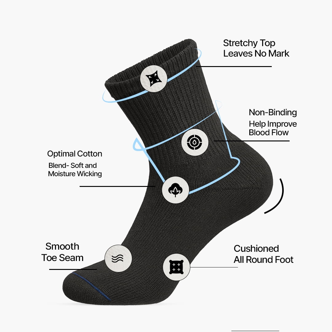 Comfello Circulatory Diabetic Ankle Socks for Men & Women – Non-Binding, Extra Wide Moisture Wicking Cotton Socks 12-Pack