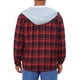 thumbnail image 3 of Camisa chaqueta de cuadros con capucha y cordón forrada de forro polar para hombre XL negra y roja, 3 of 6