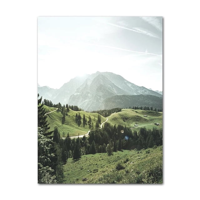 Póster de lienzo de paisaje de Río y bosque verde nórdico, impresiones de montaña y árbol de naturaleza, cuadro decorativo, arte de pared para sala de estar