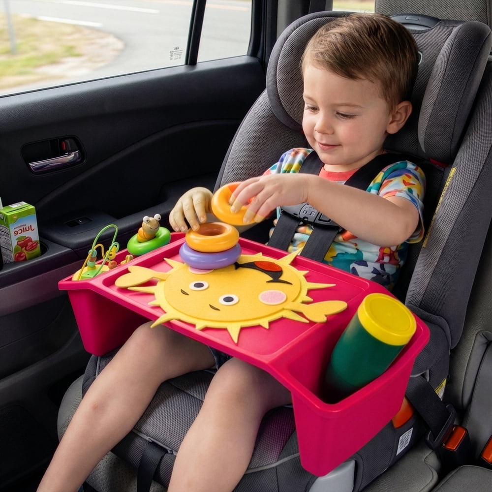 Basicwise Pink Activity Desk Table with Built-In Cup Holder and Storage Compartments, Multipurpose Lap Tray for Home Learning, Art Activities, Snack Time, Reading, Floor-Based Tasks