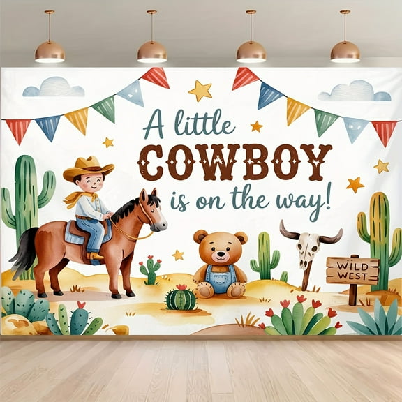 Cowboy Baby Shower Backdrop for Boy A Little Cowboy is On The Way Photography Background Wild West Western Rodeo Baby Shower Birthday Party Decorations Banner Supplies Photo Booth Props