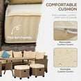 thumbnail image 3 of Outsunny Patio Furniture Sectional Sofa w/ Ottomans & Table, Khaki, 3 of 9