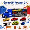 thumbnail image 3 of 11-Piece Toy Truck Carrier Set with Mini Vehicles, Big Rig Transporter Playset with Cars, Helicopter, Bus & Road Signs, Storage Truck Toy for Kids Ages 3+, 3 of 9