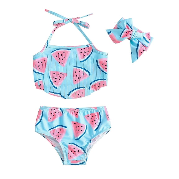 WIBACKER Newborn Baby Girl 3Pcs Bikini with Tassels Watermelon Bowknot Swimwear Toddler Bathing Suit