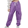 thumbnail image 2 of ZOYOEN Girls Cargo Pants- Drawstring Cotton Casual Fashion Kids Jogger Pants Purple Size 12, 2 of 3