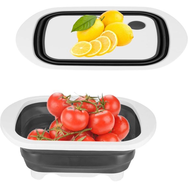 1 pieza de cesta de drenaje para tabla de cortar, plegable con una cuchara con fugas, multifuncional de 2 pulgadas, cesta de drenaje plegable para tabla de cortar, contenedor, accesorios de cocina Sincero Electrónica