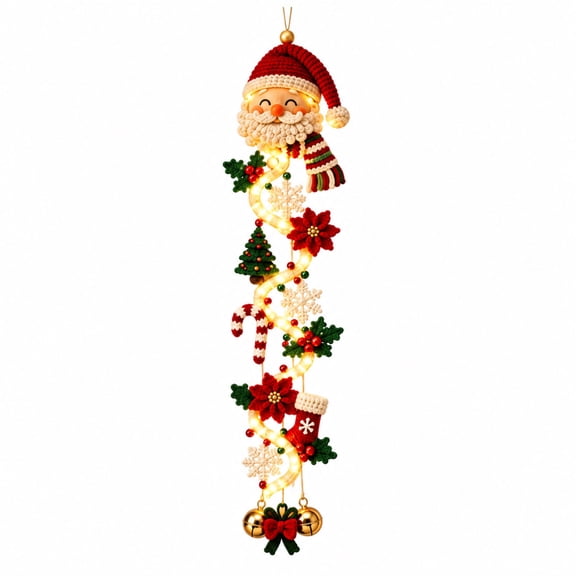 Glowing Christmas Door Hanger, Lighted Santa Hanging Ornament, Christmas Door Decor for Entryway Wall Porch Holiday Decoration