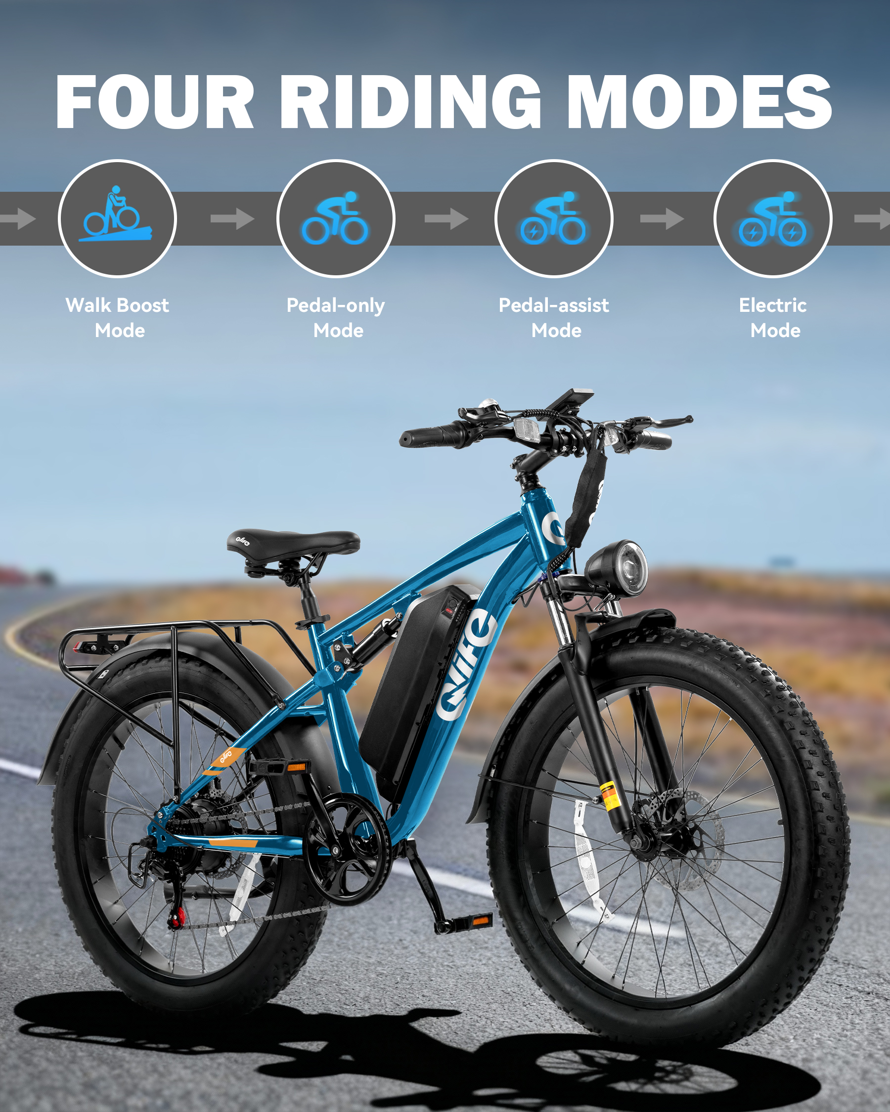 Qlife Racer Plus Electric Bike for Adults Peak 749W Motor Up to 19.8MPH, 4.0 Fat Tire Electric Mountain Bicycle with 48V 15.6AH Battery, 7 Speed Full Suspension Ebike(White)