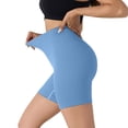 thumbnail image 4 of Staron Women's High Waisted Yoga Shorts Compression Fitness Pants Breathable Tight Sports Shorts Casual Workout Activewear, Blue L, 4 of 4