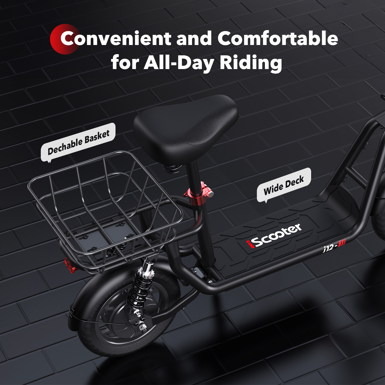 iScooter 500W Electric Scooter with Seat for Adult, up to 21 Miles 15.5 MPH 12" Commuter Electric Scooter with Basket and Dual Shock Absorbers
