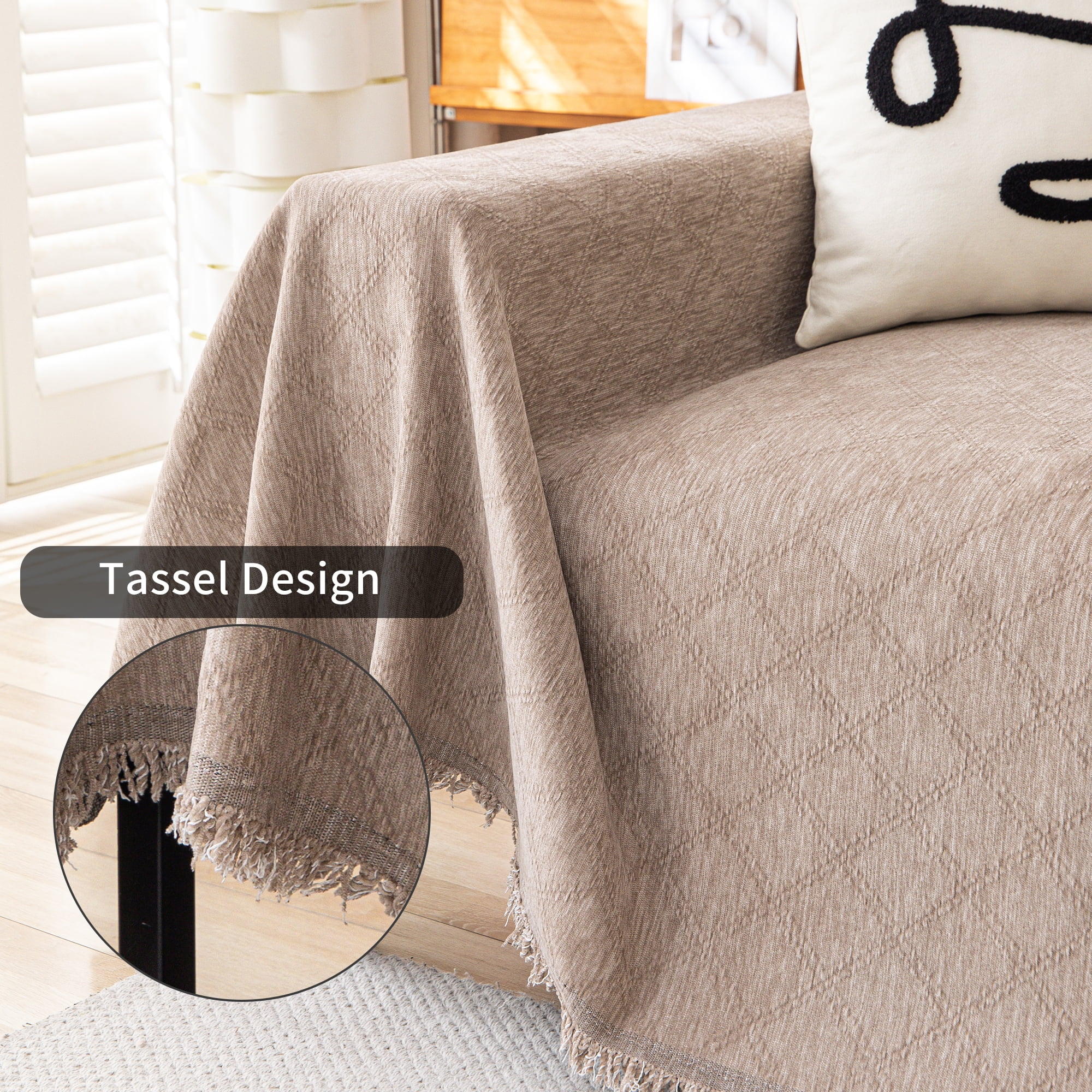 Smuge Sofa Cover, Sofa Slipcovers Couch Covers Protector 3 Cushion Throw Sofa Towel for L Shaped Couch Suitable for All Seasons (71"x 134", Light Coffee)