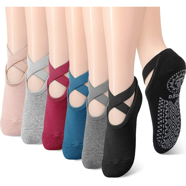 6 Pairs Yoga Socks for Women Non-slip Barre Socks with Straps Ballet ...