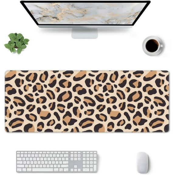 Leopard Gaming Mouse Pad Large Mouse Pad (31.5x11.8 Inch) Non-Slip Rubber Base Large Desk Mat Desk Protector for Home Office Gaming Work