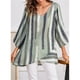 thumbnail image 3 of Qarigey Camiseta de mujer Blusa suelta de manga larga Top de rayas con cuello en V de otoño Prendas para la parte del cuerpo Verde 5XL, 3 of 4