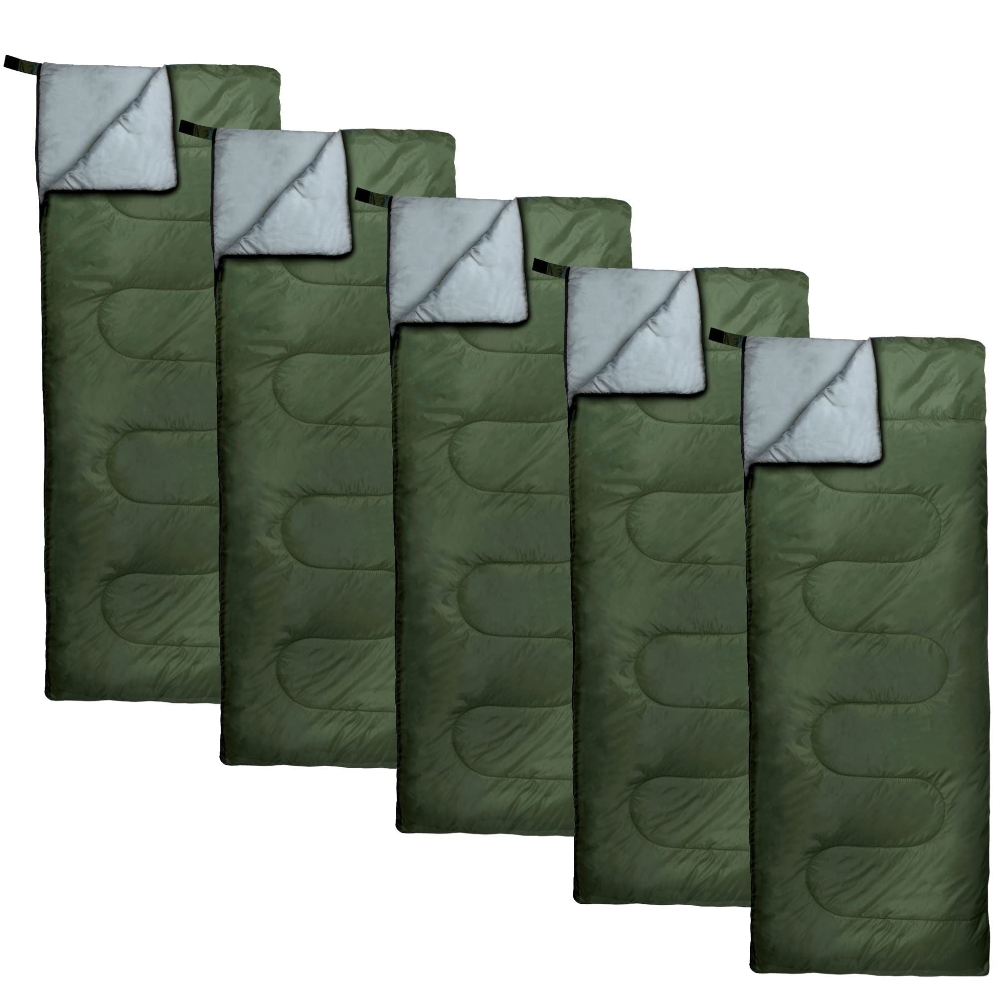 10 Pack Bulk Wholesale of Cold Weather Envelope Sleeping Bags for Adults, Kids, Homeless, Camping, Indoors, Outdoors - 10 Count Sleeping Bags in Forest Green - 71"L x 30"W