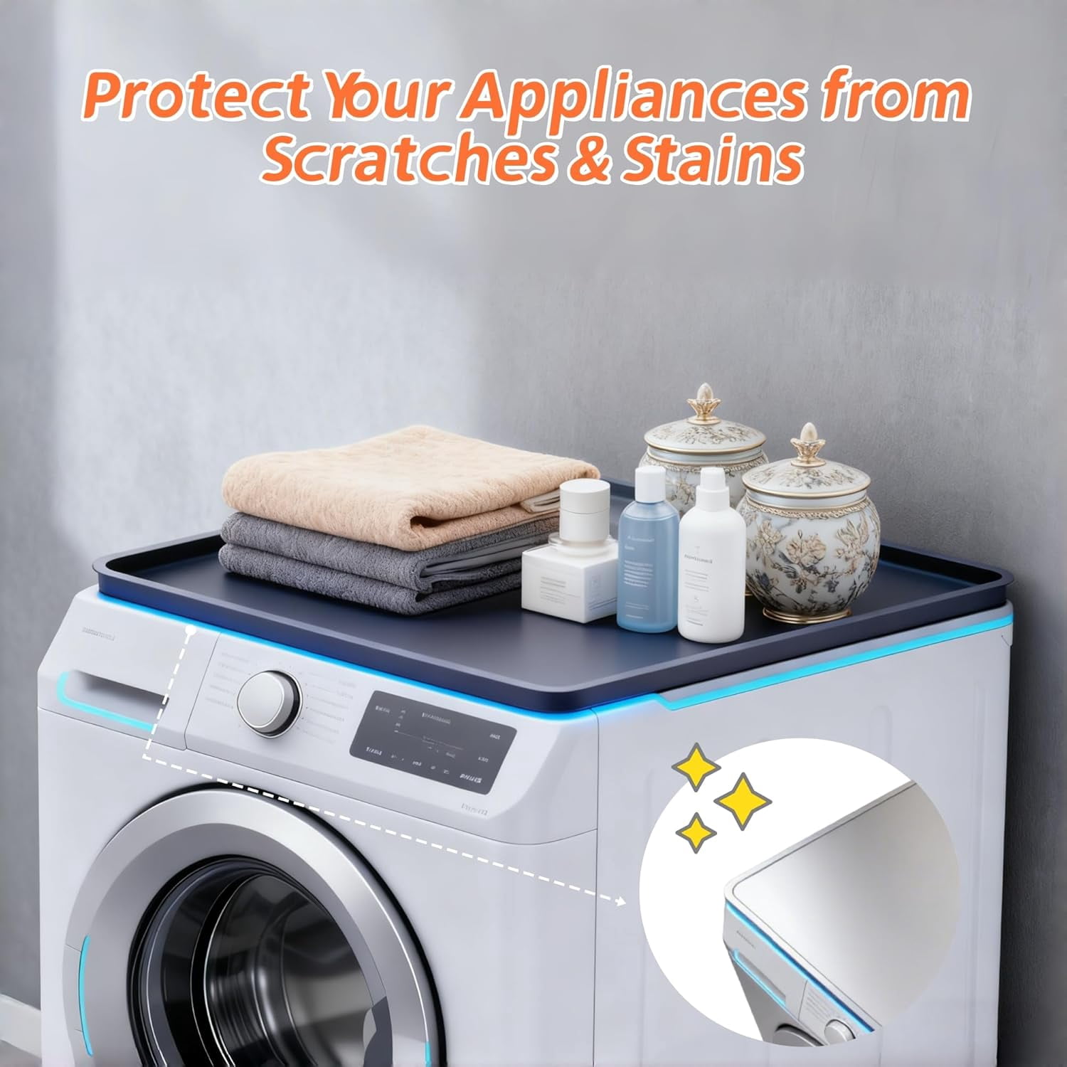 ABPETE Silicone Mat for Washing Machine,Non-Slip Silicone Mat Drip Pan for Laundry Room, Waterproof Washer & Dryer Pedestal Tray for Storage, Prevent Scratches and Spills(23.6 x 23.6 Inch )