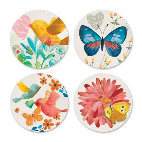 Current Friendly Wishes Seals (4 Designs) - Set of 24 Envelope Stickers, 1.5 inches Diameter, for Cards, Presents, and Crafts