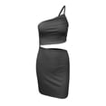 thumbnail image 4 of Birdeem Womens Solid Color Fashion Design Hip Sleeveless Skew Collar Drawstring One-Shoulder Short Dress, 4 of 8