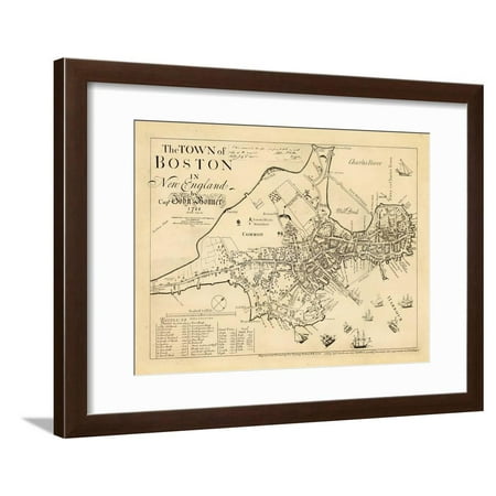 John Koi - 1722, Boston Captain John Bonner Survey Reprinted 1867, Massachusetts, United States Antique Maps Framed Print Wall Art