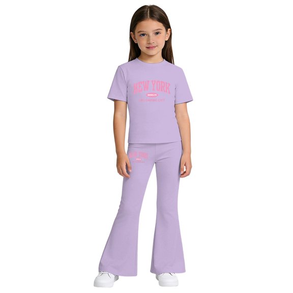 Teen Outfits 2 Piece Size 6-12 Years Tween Girls Clothes 2PCS Sets Crop Tops & Flare Pants with Letter Print Summer Outfits
