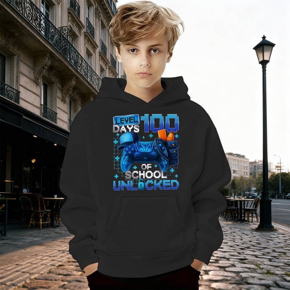 Hpapadks Boys Hoodies Boys Fashion Hoodie Loose Casual Pocket Pullover Toddler Sweatshirt Black 3-4 Years