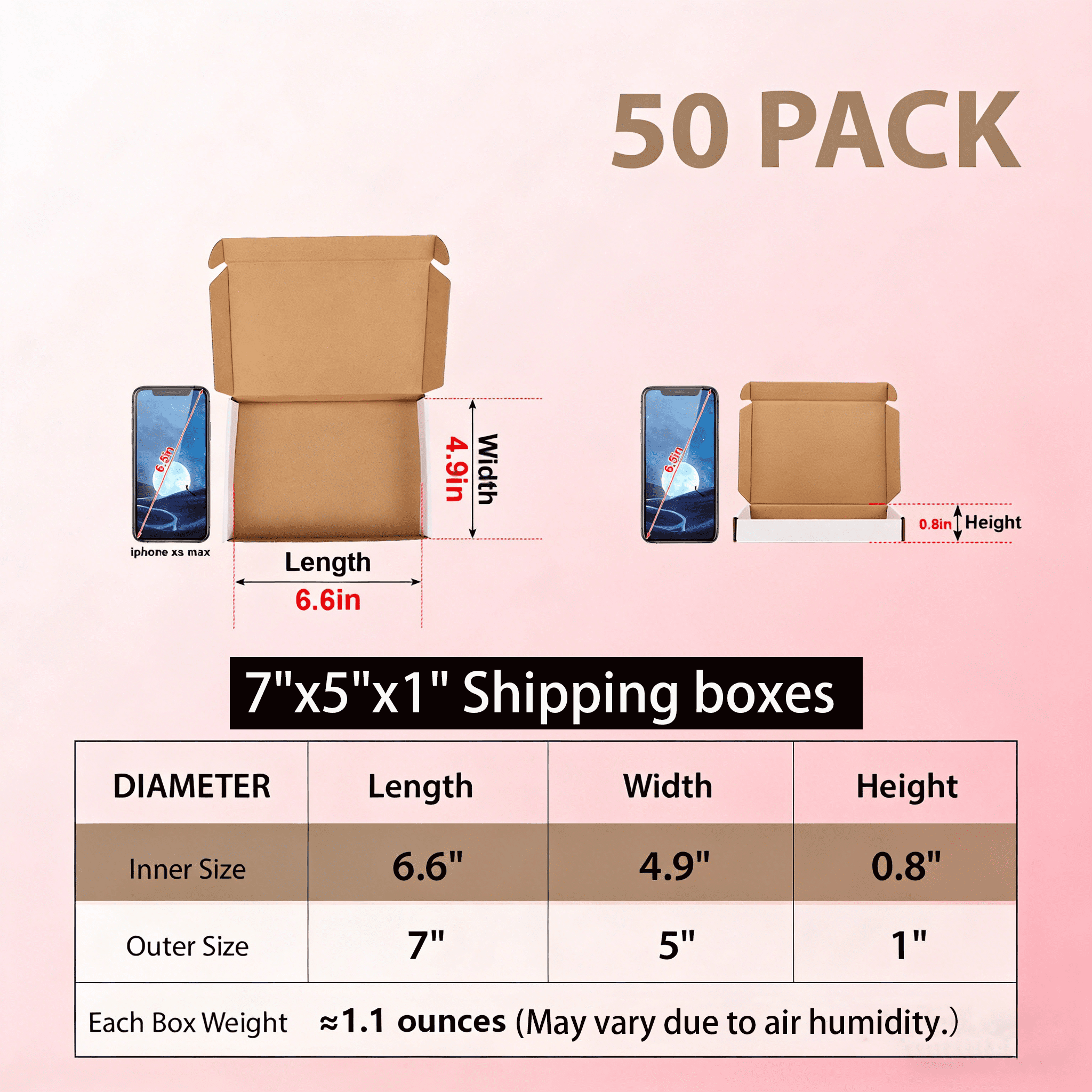 (100 pack)7x5x1 Shipping Boxes, White Small Corrugated Cardboard Box, Mailer Box