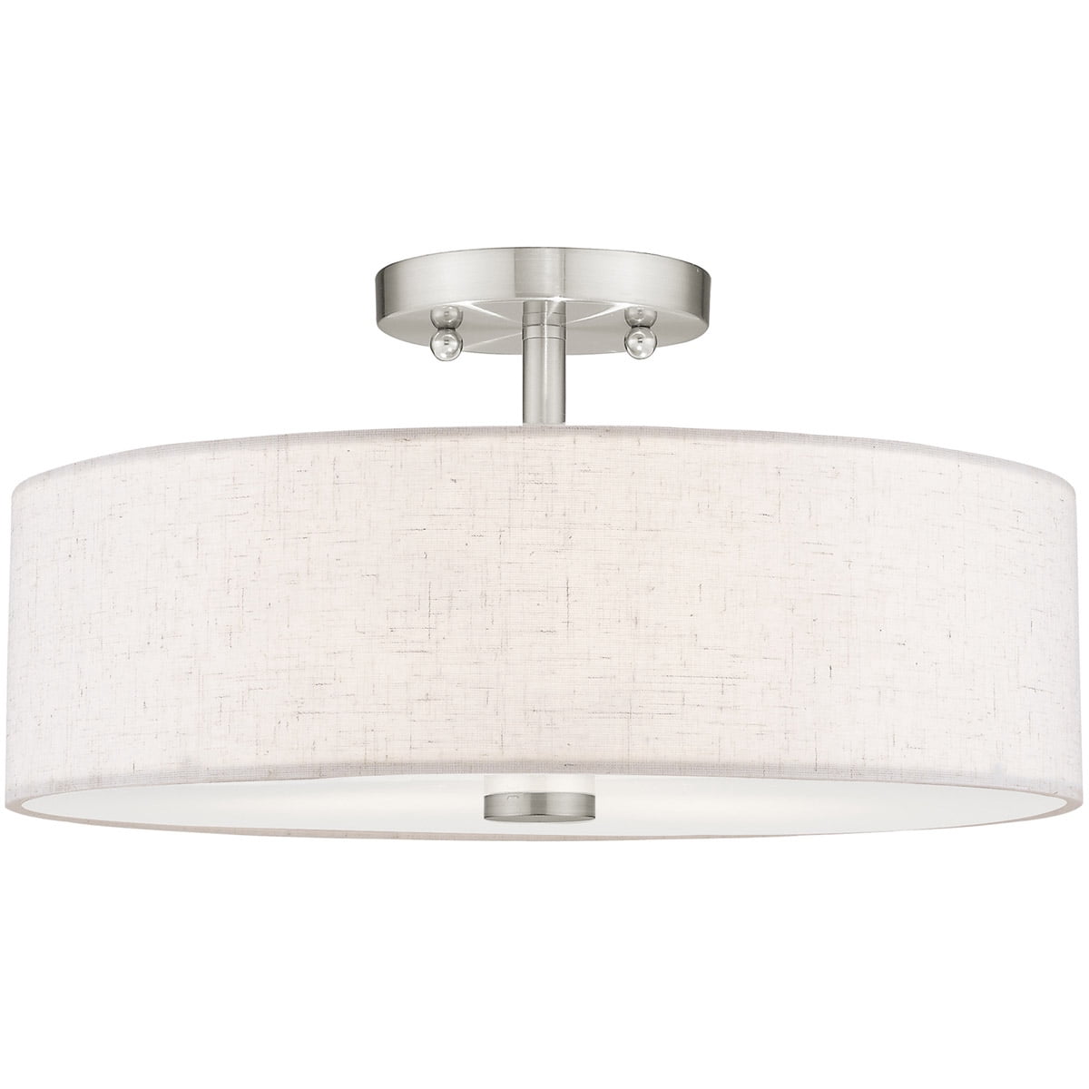 3 Light Brushed Nickel Ceiling Light fixture with Hand Crafted Oatmeal Color Fabric Hardback Shade