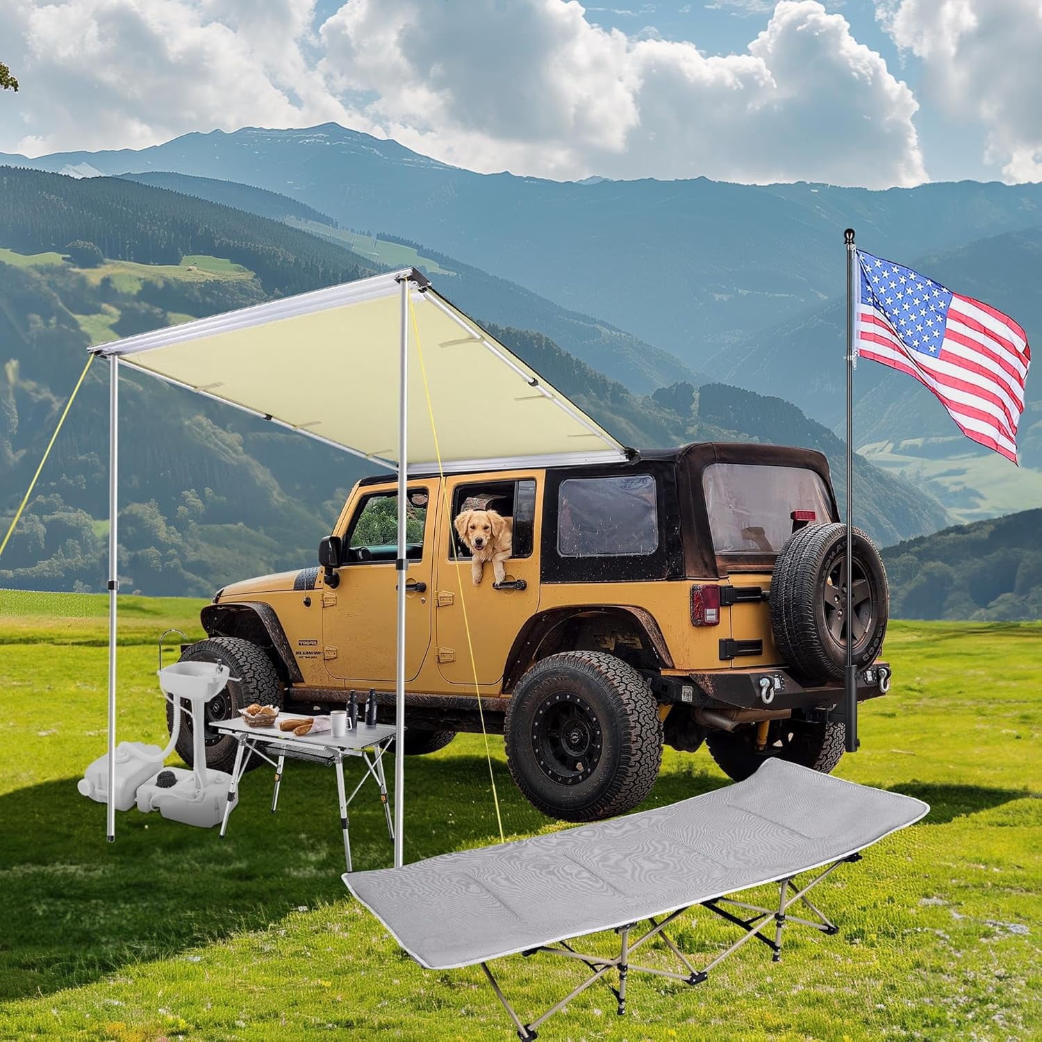 Yescom 4.6x6.8Ft Car Side Awning PU2000mm UV50+, Beige
