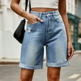 thumbnail image 6 of Women's Jean Shorts Stretchy Pull On Denim Button Zipper Short Summer Mid Waist Pockets Jean Shorts, 6 of 9