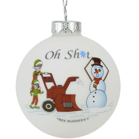Oh Xmas Tree Song Tree Buddees Oh Sht Funny Snowblower vs Snowman Glass Bulb Ornament ()