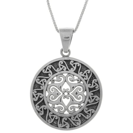 - Sterling Silver Celtic Triskele Sun Disk Pendant on 18 Inch Box Chain Necklace