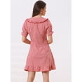 thumbnail image 4 of Vestido casual de verano con estampado de cuadros con volantes y mangas abullonadas con cuello Peter Pan Rojo S, 4 of 5
