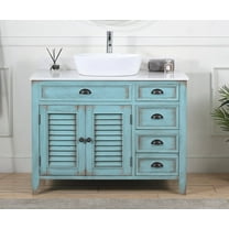 Benton Collection 42" Distressed Light Blue Vessel Sink Bathroom Vanity with White Marble Top
