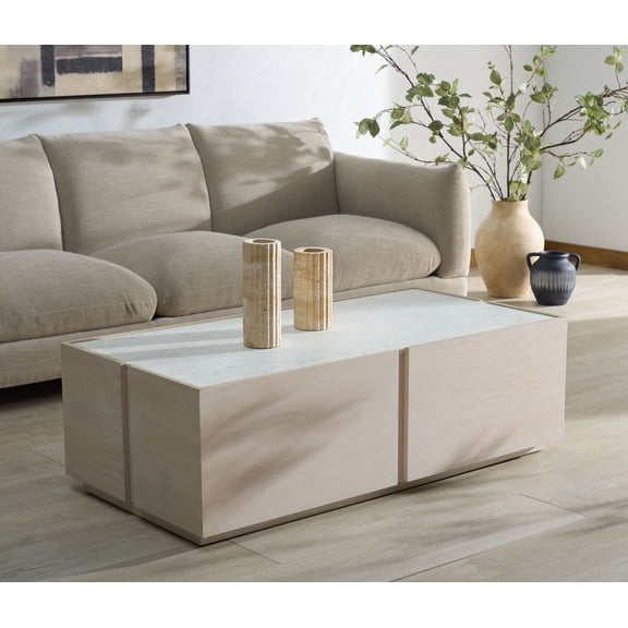 Safavieh Couture Alanabella Marble and Wood Modern Coffee Table, Sand/White