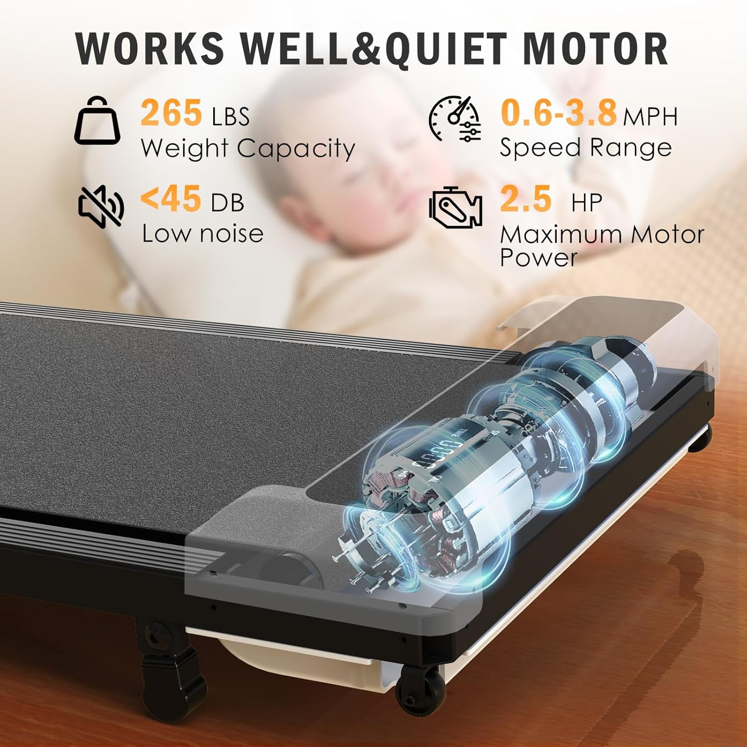 Walking pad with Incline, Walking Pad Treadmill 2 in 1 Walking pad for Walking and Jogging, 2.5HP Compact Treadmill for Home Office with Remote Control, LED Display Walking pad with Incline, Walking Pad Treadmill 2 in 1 Walking pad for Walking and Jogging, 2.5HP Compact Treadmill for Home Office with Remote Control, LED Display - Image 3