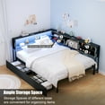 thumbnail image 5 of Corner Bed Frame with Storage Bookcase, Full Daybed with Storage Drawers Underneath, Bed Unit with Charging Station and LED Light, 5 of 9