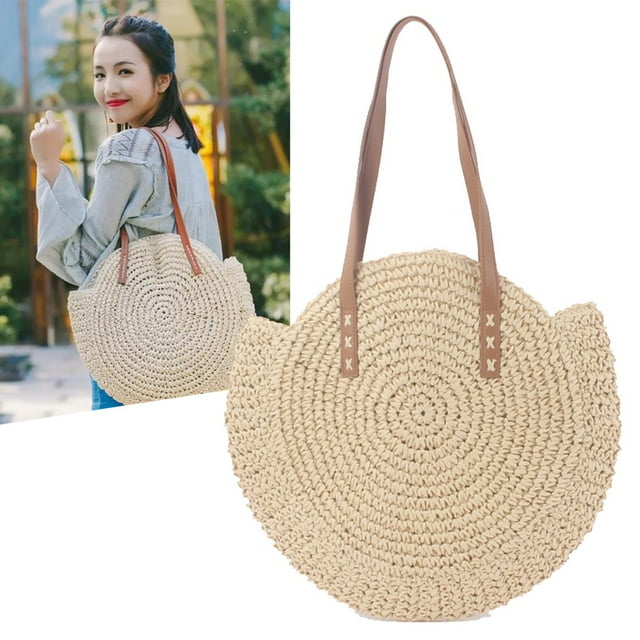 CHOK Sacs d'Été Ronds en Paille pour Femmes Sac à Bandoulière de Plage Sac Bandoulière Sac à Main pour Femme,#03