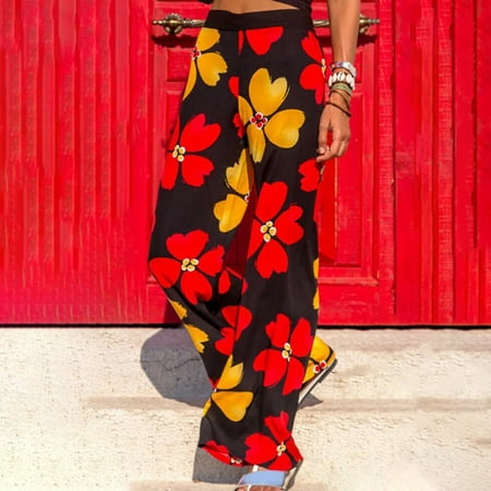 

ERTUTUYI Women s Summer Casual Pajama Pants Floral Print Palazzo Lounge Pants Red XXL