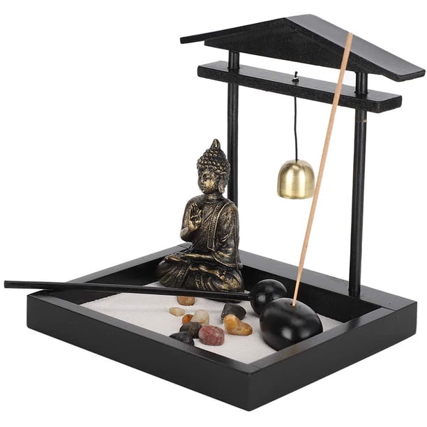 El jardín zen se sienta en una estatua decorativa de Buda con un estante de incienso para accesorios decorativos de arena y grava para oficinas familiares o de trabajo (1906) Shuxiu Wang 9024719157962